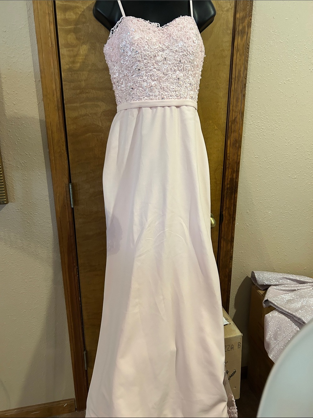 Source Unknown Blush Pink Spaghetti Strap Prom Dress with Lace Bodice